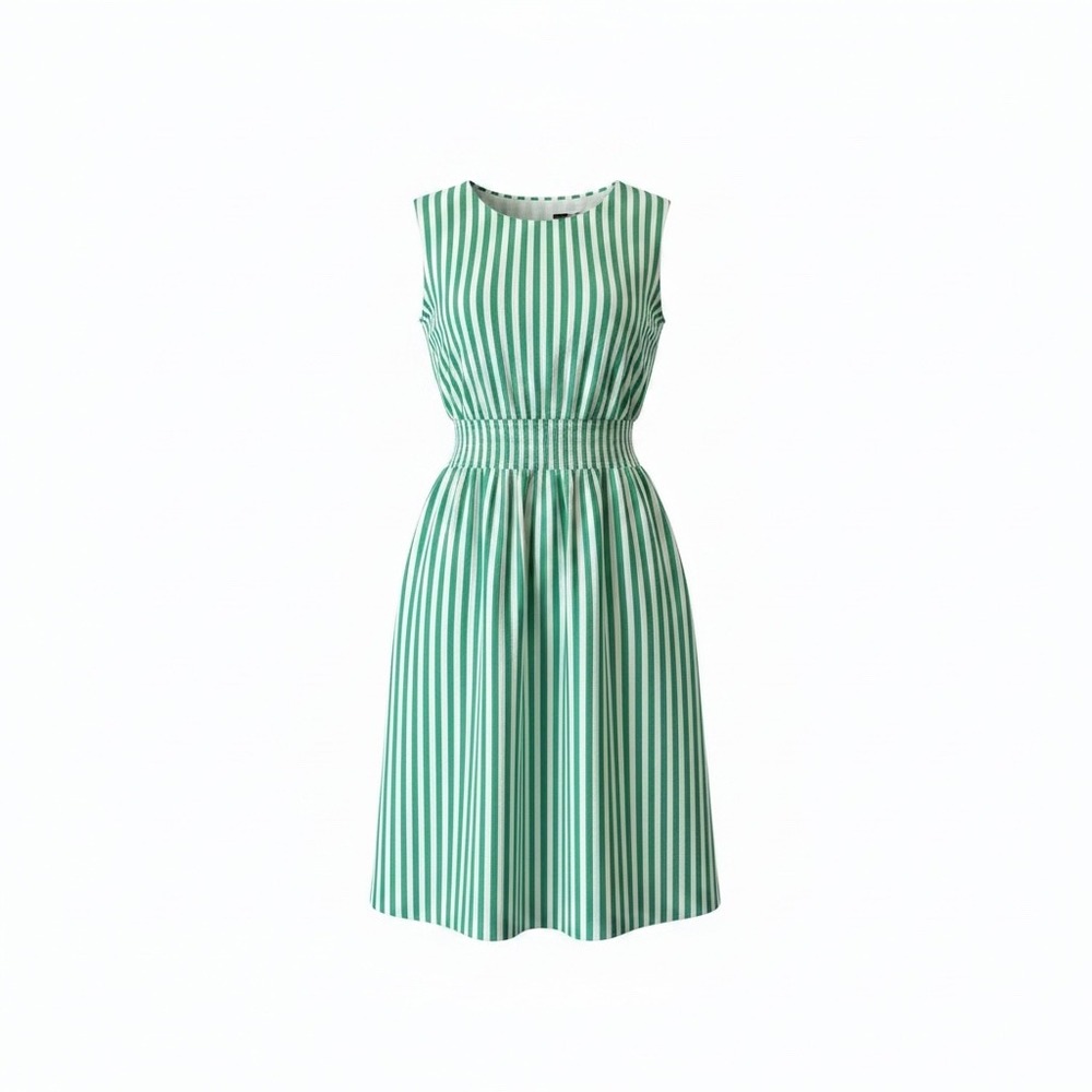 J.Crew Womens Green White Striped Smocked Waist Cotton Midi Dress CI932 L NWT